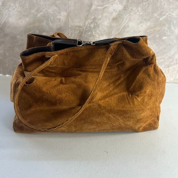 Genuine Leather Made in Italy Shoulder Bag Tote Brown Suede - Picture 3 of 14